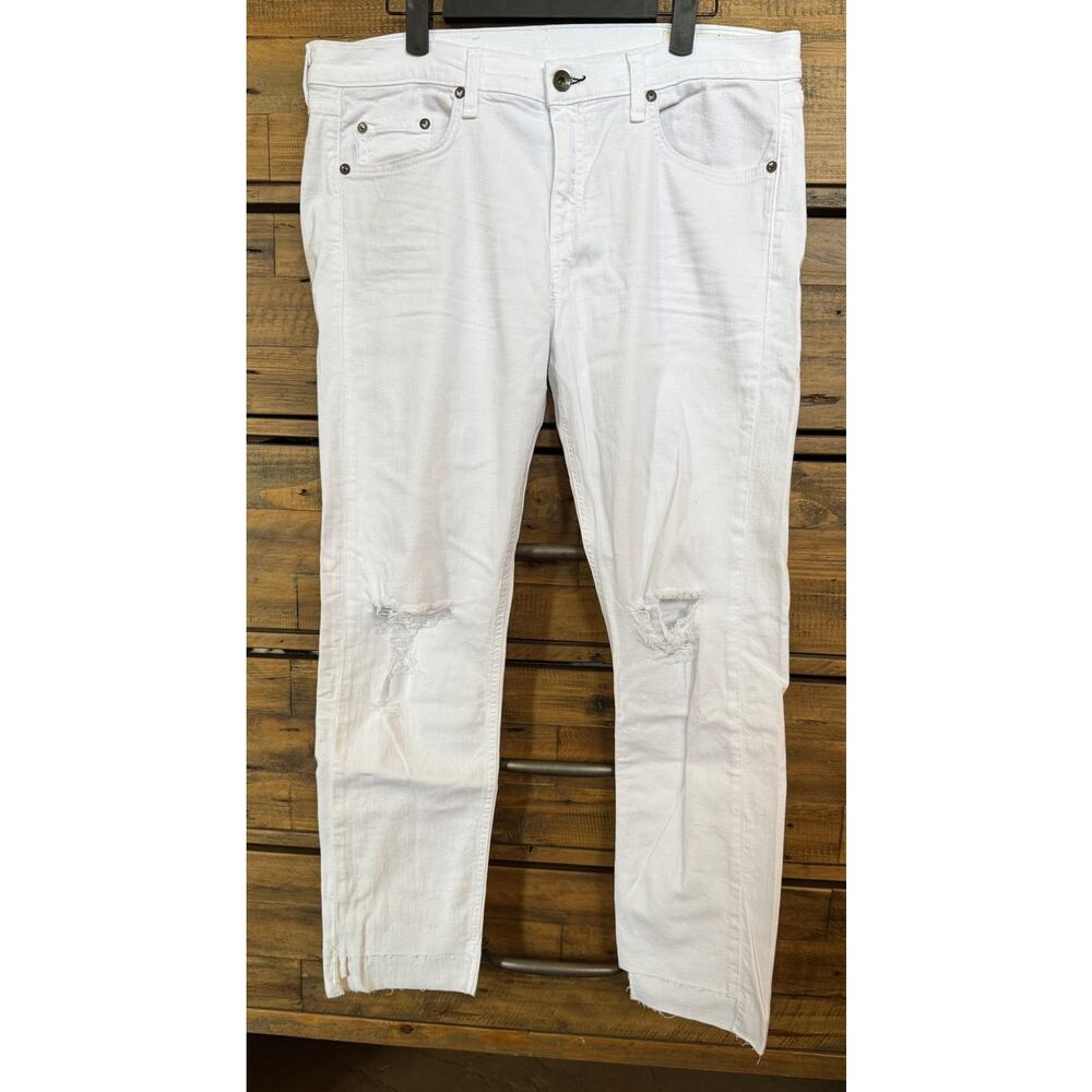 Rag & Bone Dre Capri Jeans Women's 31 White Distressed Cropped Frayed Hem Denim